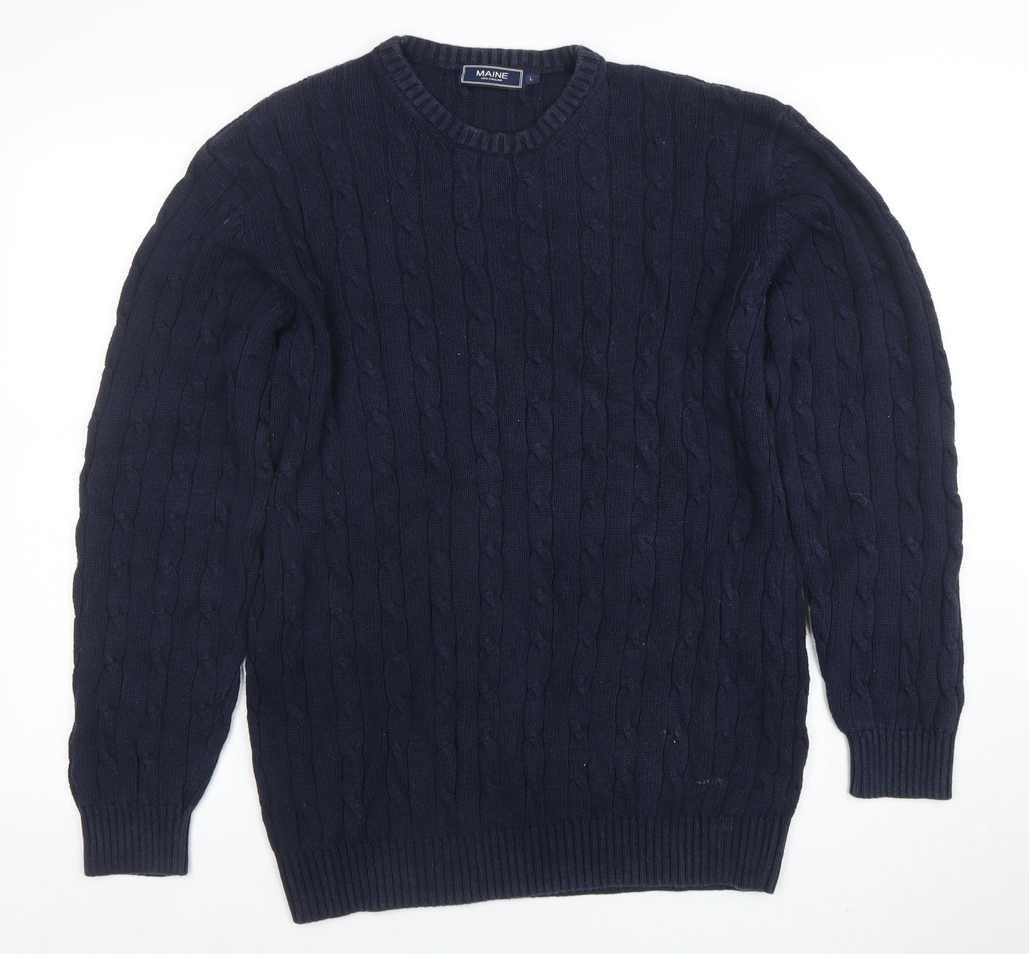 Maine New England Men's Blue Cotton Cable-Knit Jumper L