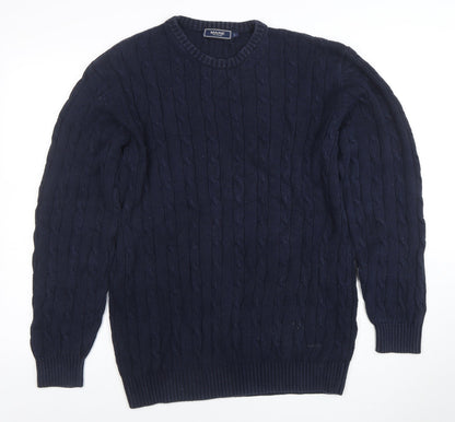 Maine New England Men's Blue Cotton Cable-Knit Jumper L