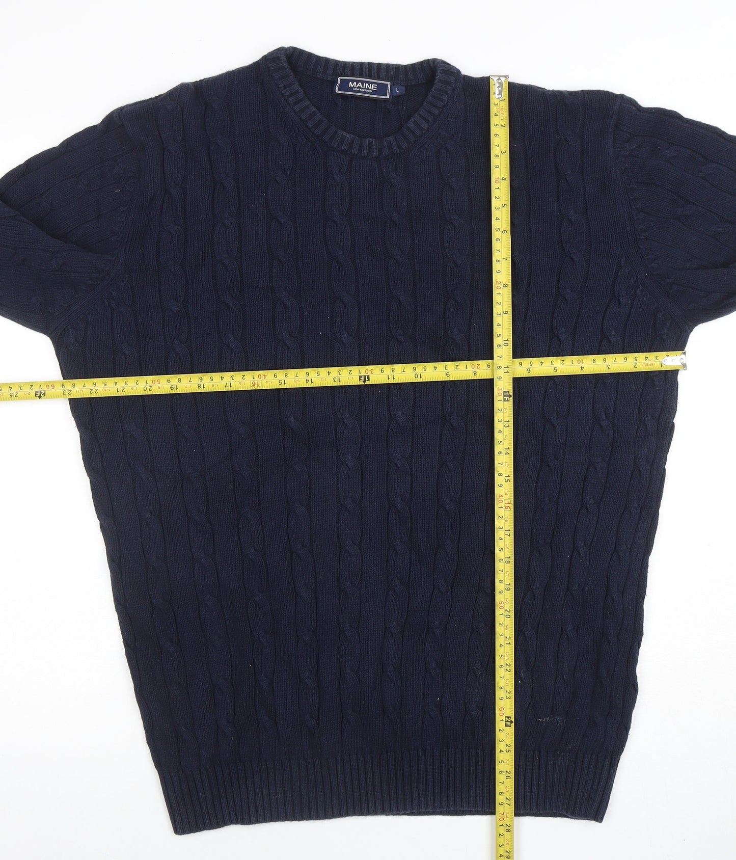 Maine New England Men's Blue Cotton Cable-Knit Jumper L
