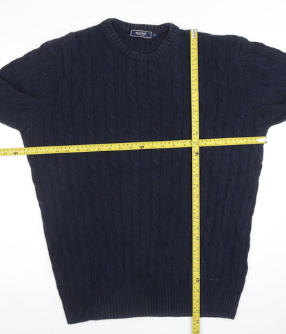 Maine New England Men's Blue Cotton Cable-Knit Jumper L