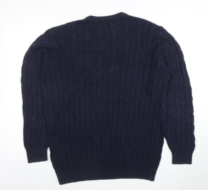 Maine New England Men's Blue Cotton Cable-Knit Jumper L