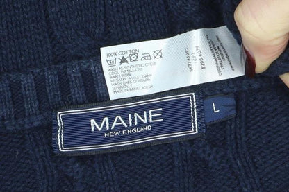 Maine New England Men's Blue Cotton Cable-Knit Jumper L