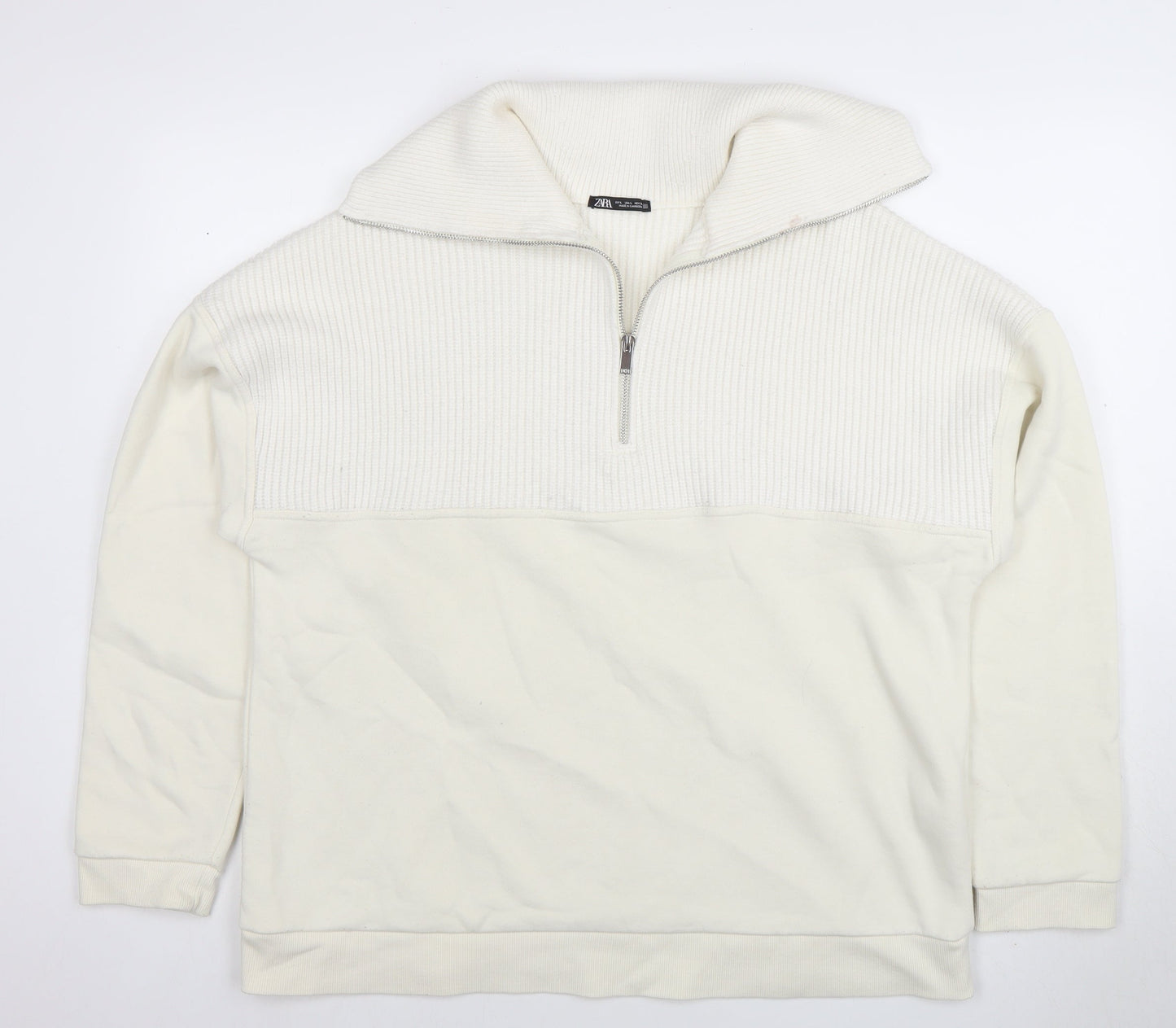 Mens UK Size L Zara Ivory 1/2 Zip Sweatshirt