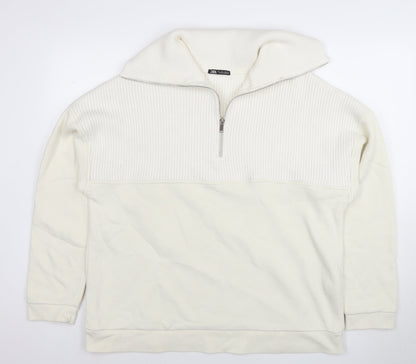 Mens UK Size L Zara Ivory 1/2 Zip Sweatshirt