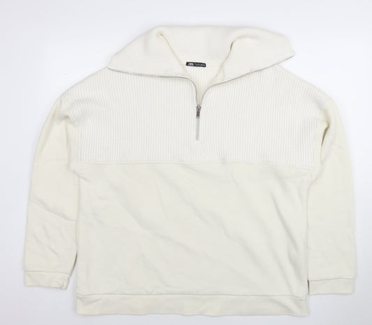 Mens UK Size L Zara Ivory 1/2 Zip Sweatshirt