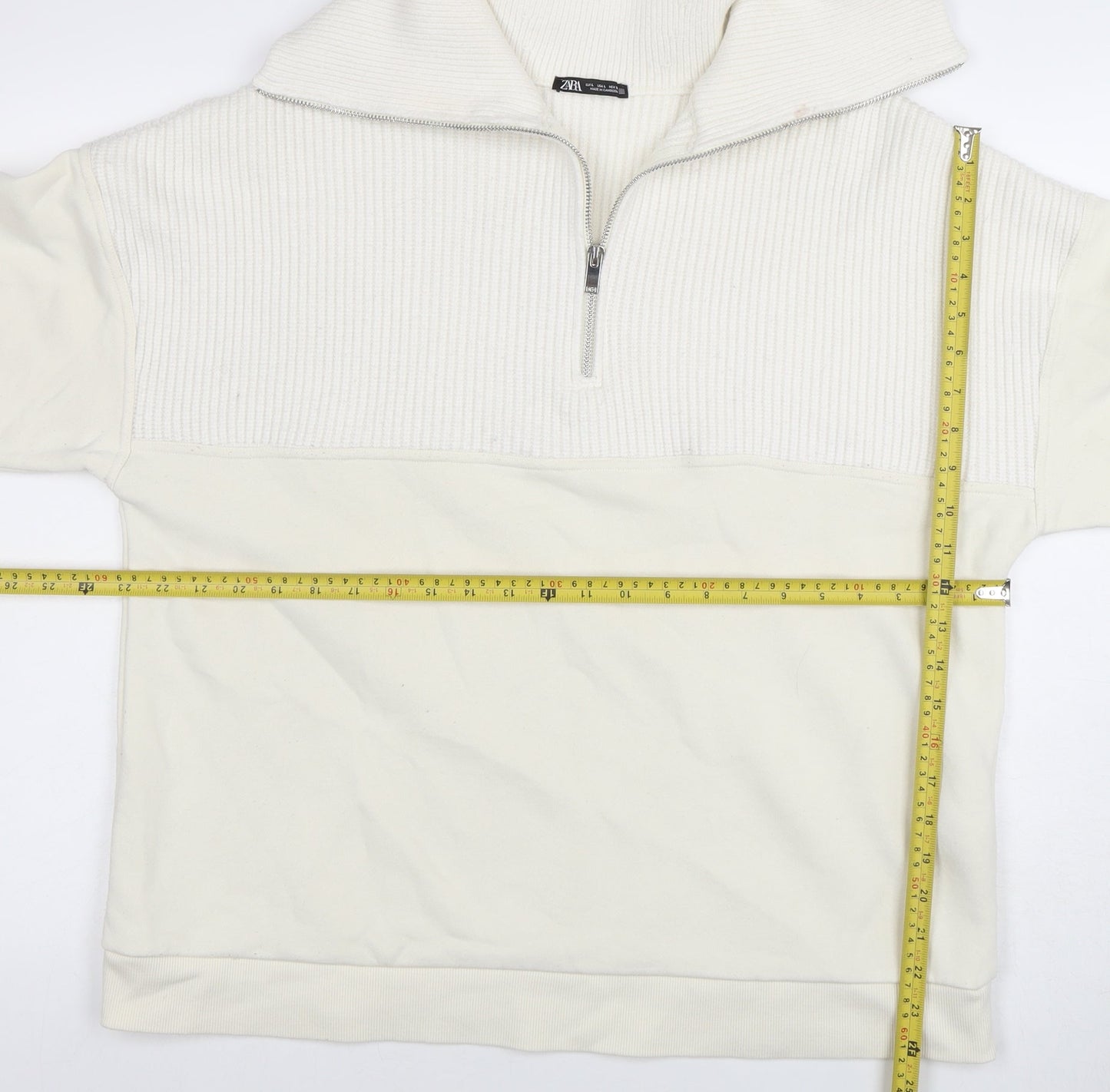 Mens UK Size L Zara Ivory 1/2 Zip Sweatshirt