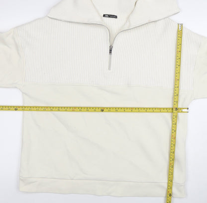 Mens UK Size L Zara Ivory 1/2 Zip Sweatshirt