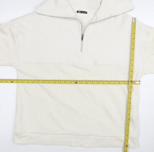 Mens UK Size L Zara Ivory 1/2 Zip Sweatshirt