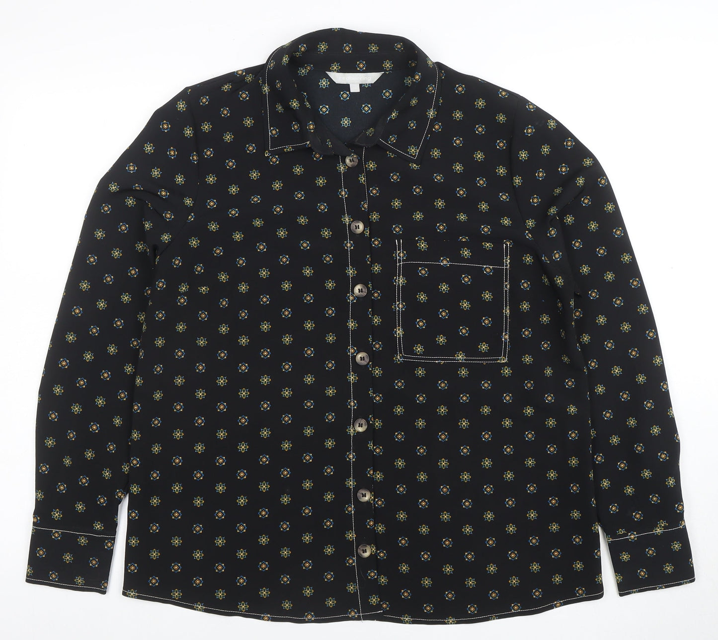 Womens UK Size 14 Red Herring Black Classic Button-Up