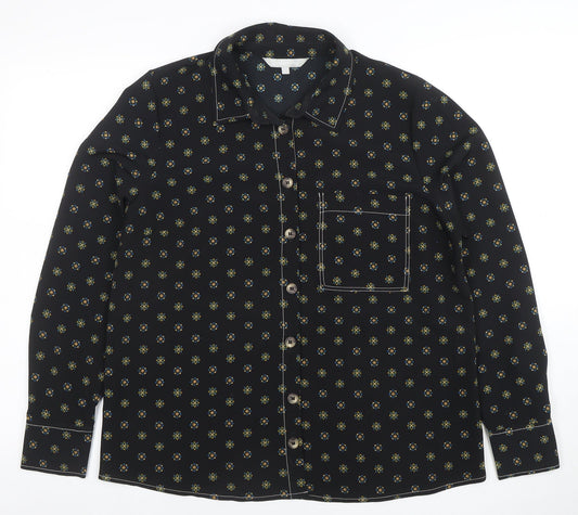 Womens UK Size 14 Red Herring Black Classic Button-Up