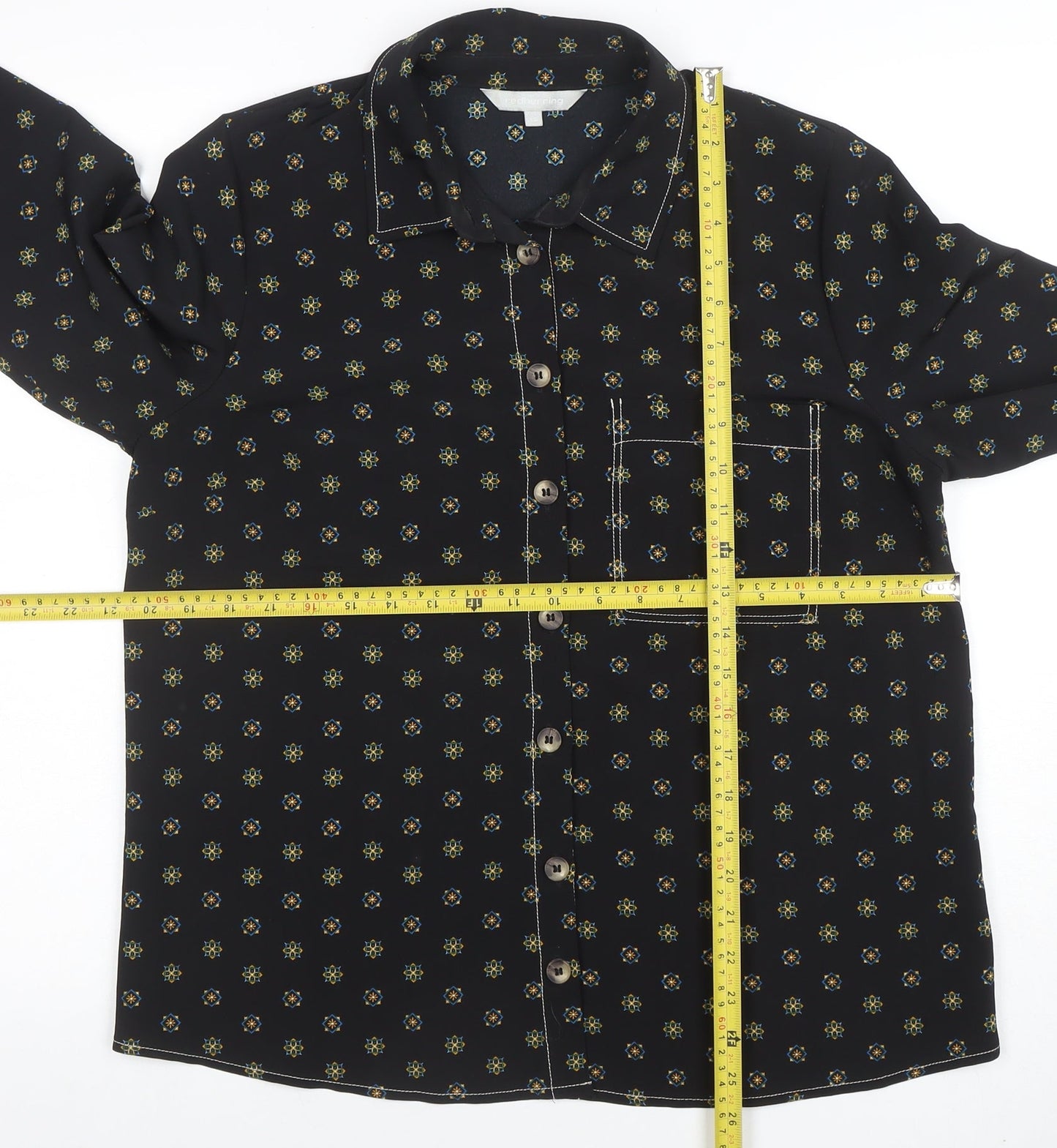 Womens UK Size 14 Red Herring Black Classic Button-Up