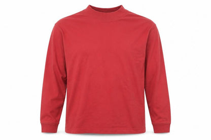 Jumper Mens Red Mock Neck Long Sleeve Cotton T-Shirt Size S