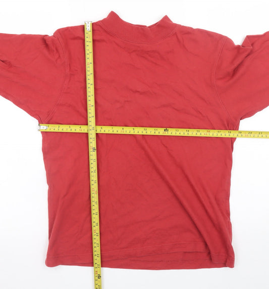Jumper Mens Red Mock Neck Long Sleeve Cotton T-Shirt Size S