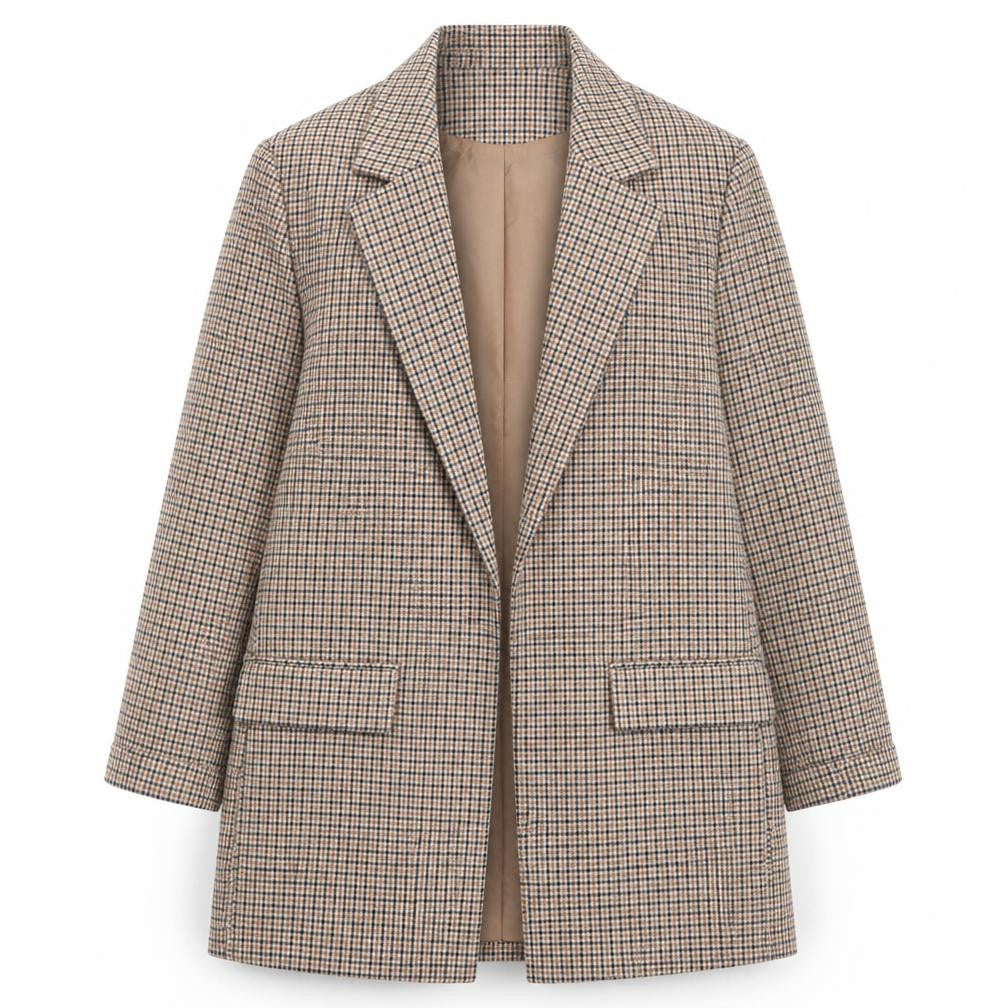 M&Co Women Beige Check Blazer UK 8 Classic Longline Jacket