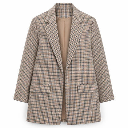 M&Co Women Beige Check Blazer UK 8 Classic Longline Jacket