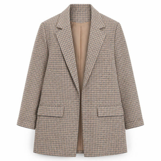 M&Co Women Beige Check Blazer UK 8 Classic Longline Jacket