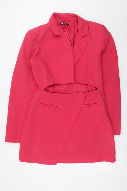 Zara Women Pink Collared Long Sleeve Jacket Dress Size 14
