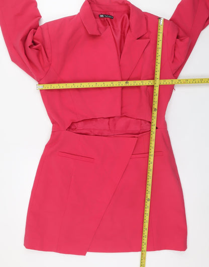Zara Women Pink Collared Long Sleeve Jacket Dress Size 14