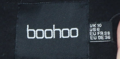 Boohoo Women's Black Long Pea Coat UK 10 Double Breasted Polyester