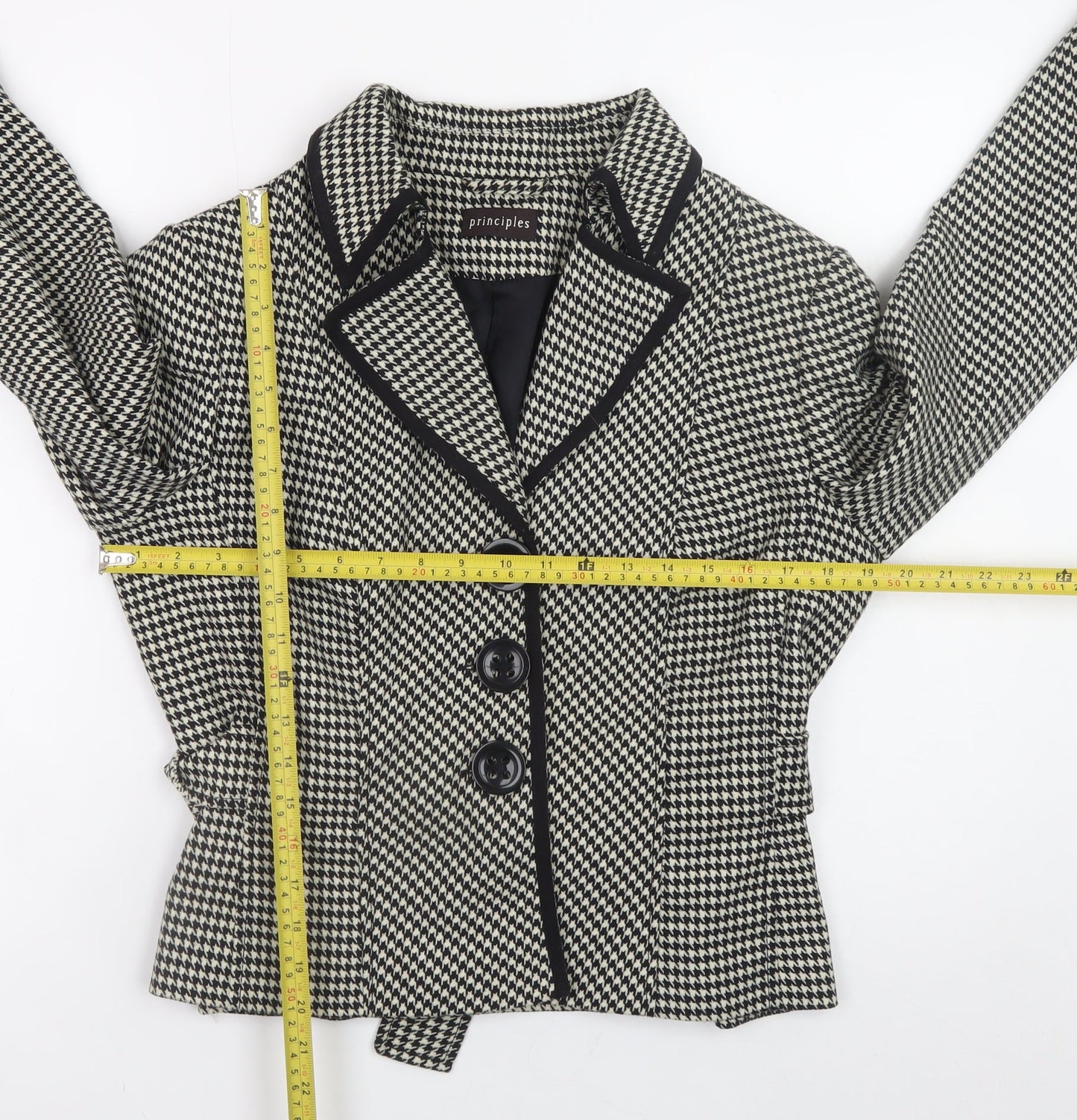 Principles Women’s Black Houndstooth Blazer Size 14 Tailored Jacket