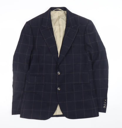 Moss London Men's Blue Check Slim Fit Wool Blazer 38in