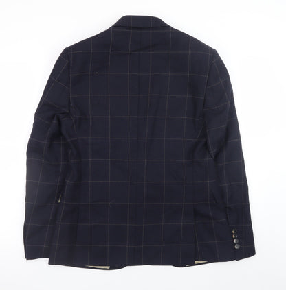Moss London Men's Blue Check Slim Fit Wool Blazer 38in