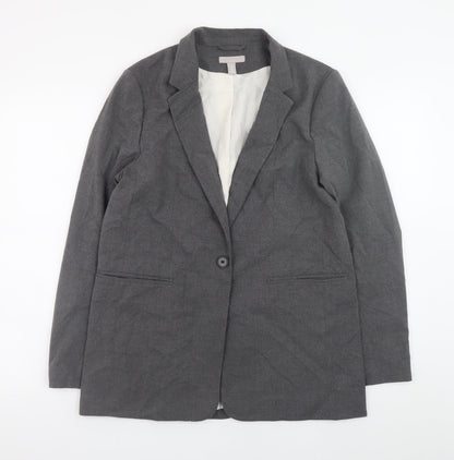 H&M Women's Grey Blazer Jacket Size S Regular Fit Workwear