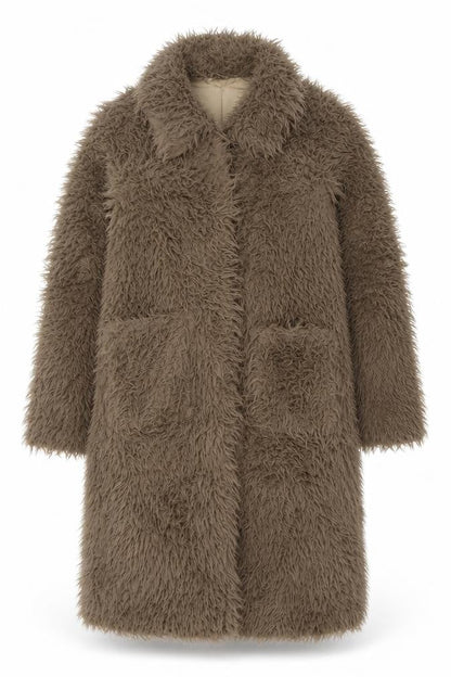 Rino & Pelle Women Brown Long Faux Fur Overcoat Size 12