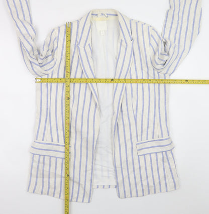 H&M Women Beige Striped Linen Blend Blazer Jacket Size 14
