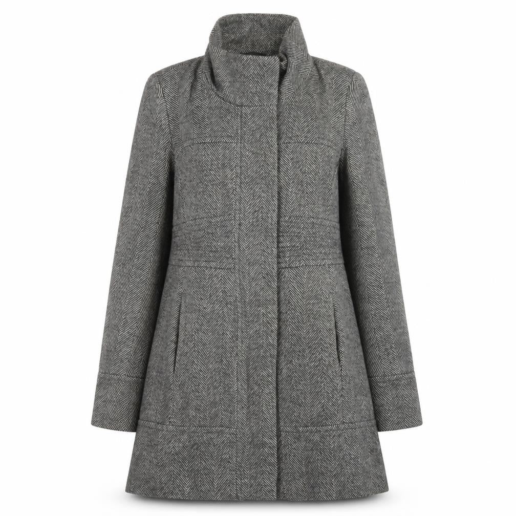 Jane Norman Women's Grey Herringbone Mid-Length Wool Blend Coat UK 10