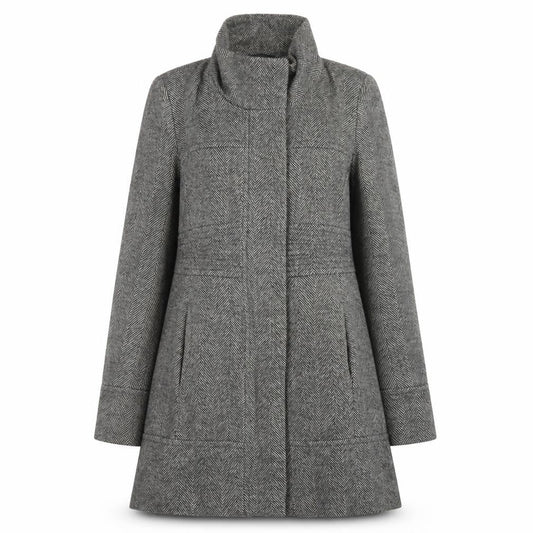 Jane Norman Women's Grey Herringbone Mid-Length Wool Blend Coat UK 10