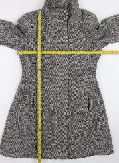 Jane Norman Women's Grey Herringbone Mid-Length Wool Blend Coat UK 10