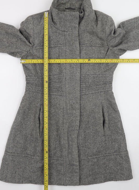 Jane Norman Women's Grey Herringbone Mid-Length Wool Blend Coat UK 10