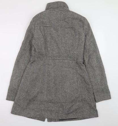 Jane Norman Women's Grey Herringbone Mid-Length Wool Blend Coat UK 10