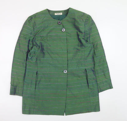Kathryn James Womens Green Silk Striped Blazer Size 12 Classic Style