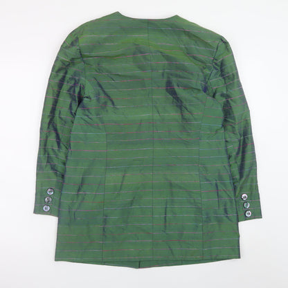 Kathryn James Womens Green Silk Striped Blazer Size 12 Classic Style