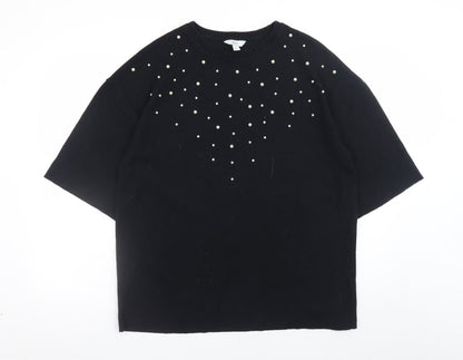 Marks and Spencer Women Black Pearl Beaded Short Sleeve Jumper Size 14