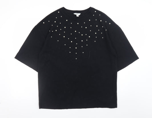 Marks and Spencer Women Black Pearl Beaded Short Sleeve Jumper Size 14