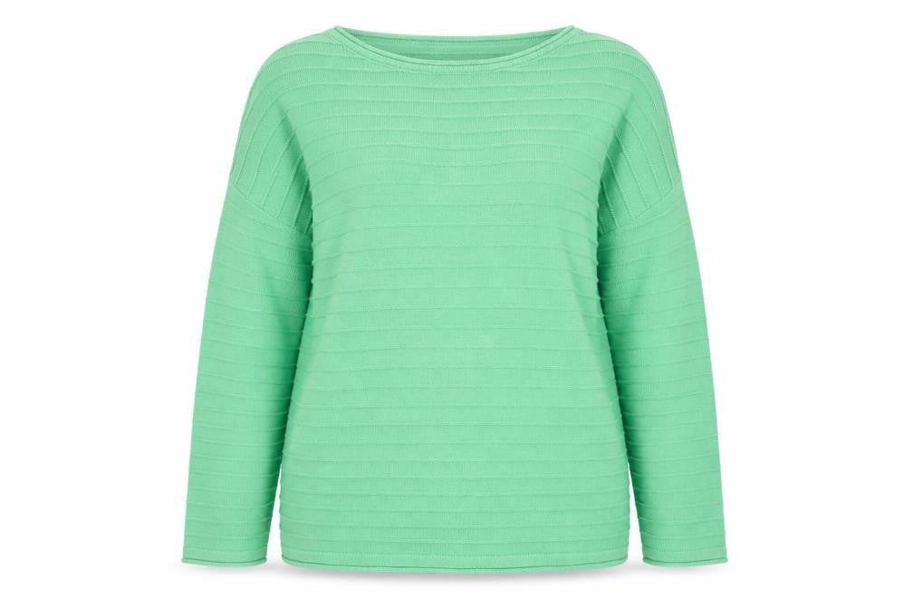 Front view of Crew Clothing Green Cotton Acrylic Boat Neck Jumper, size 18
