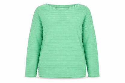 Front view of Crew Clothing Green Cotton Acrylic Boat Neck Jumper, size 18