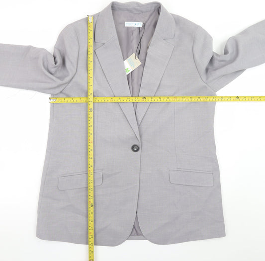 Primark Women's Grey Blazer Size 12 Regular Fit Single-Breasted Jacket