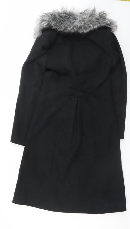 bpc selection Women Black Faux Fur Collar Long Overcoat Size 10
