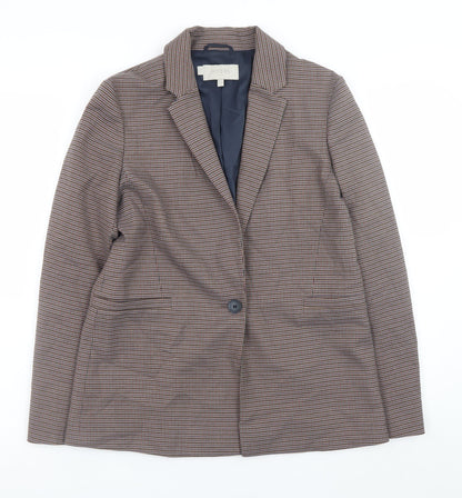 Hobbs Women’s Brown Check Blazer UK 8 Classic Lined Mid-Length Jacket