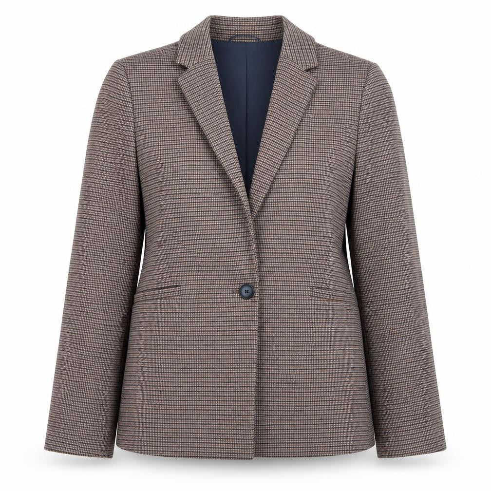 Hobbs Women’s Brown Check Blazer UK 8 Classic Lined Mid-Length Jacket