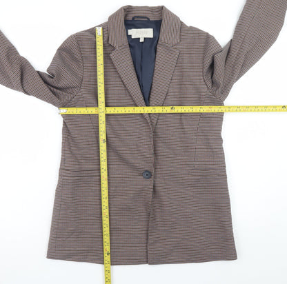 Hobbs Women’s Brown Check Blazer UK 8 Classic Lined Mid-Length Jacket