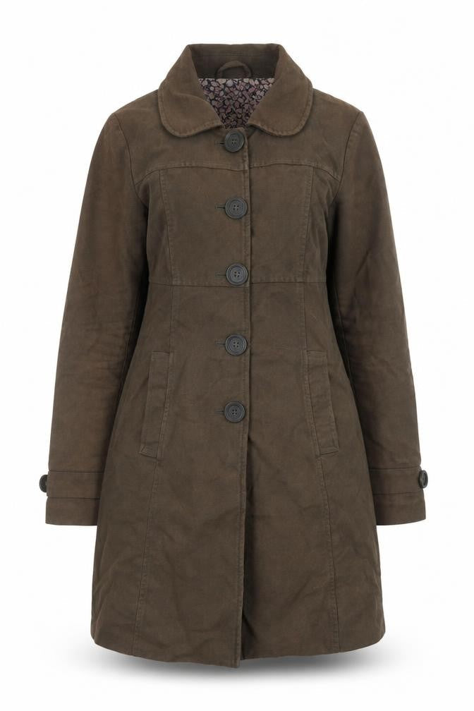White Stuff Women's Brown Cotton Trench Coat Size 8 Long Sleeve