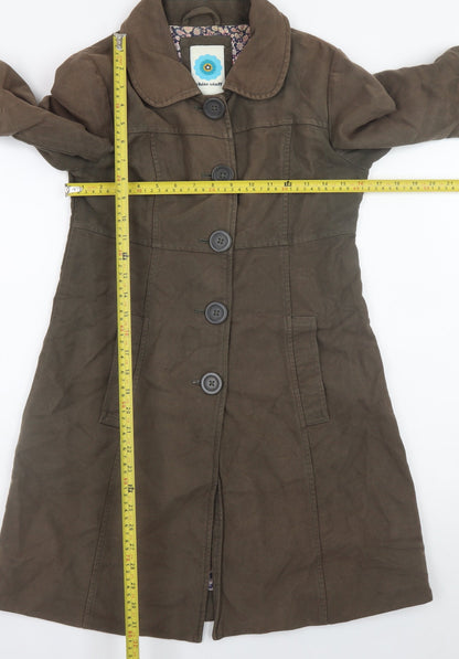 White Stuff Women's Brown Cotton Trench Coat Size 8 Long Sleeve