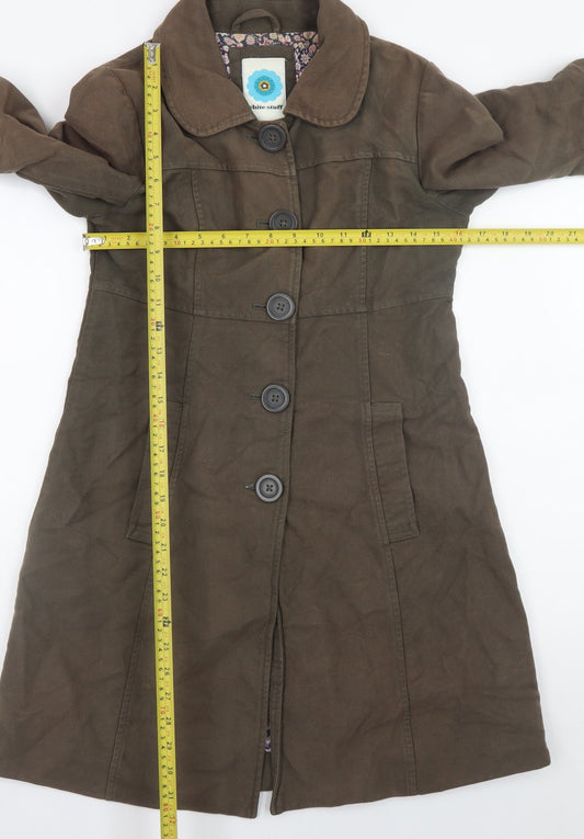 White Stuff Women's Brown Cotton Trench Coat Size 8 Long Sleeve