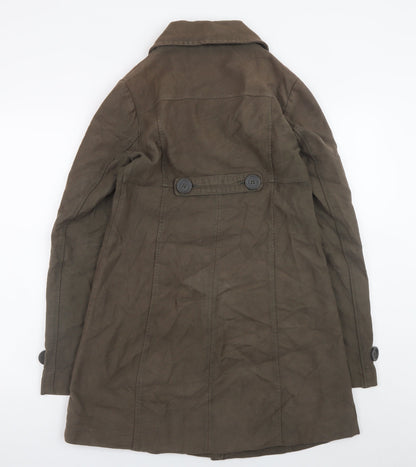 White Stuff Women's Brown Cotton Trench Coat Size 8 Long Sleeve