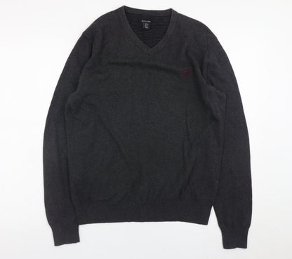 Baumler Men’s Grey Cotton V-Neck Jumper Size M Classic Knit